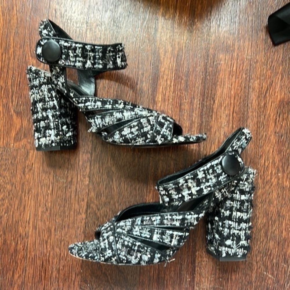 Cosmoparis Black and White Tweed Boucle Open Toe Sandals